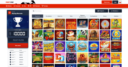 Różnorodne automaty online, w tym Book of Dead, Elvis Frog, Fire Joker oraz inne gry dostępne w F1 Casino Login (FastOne)